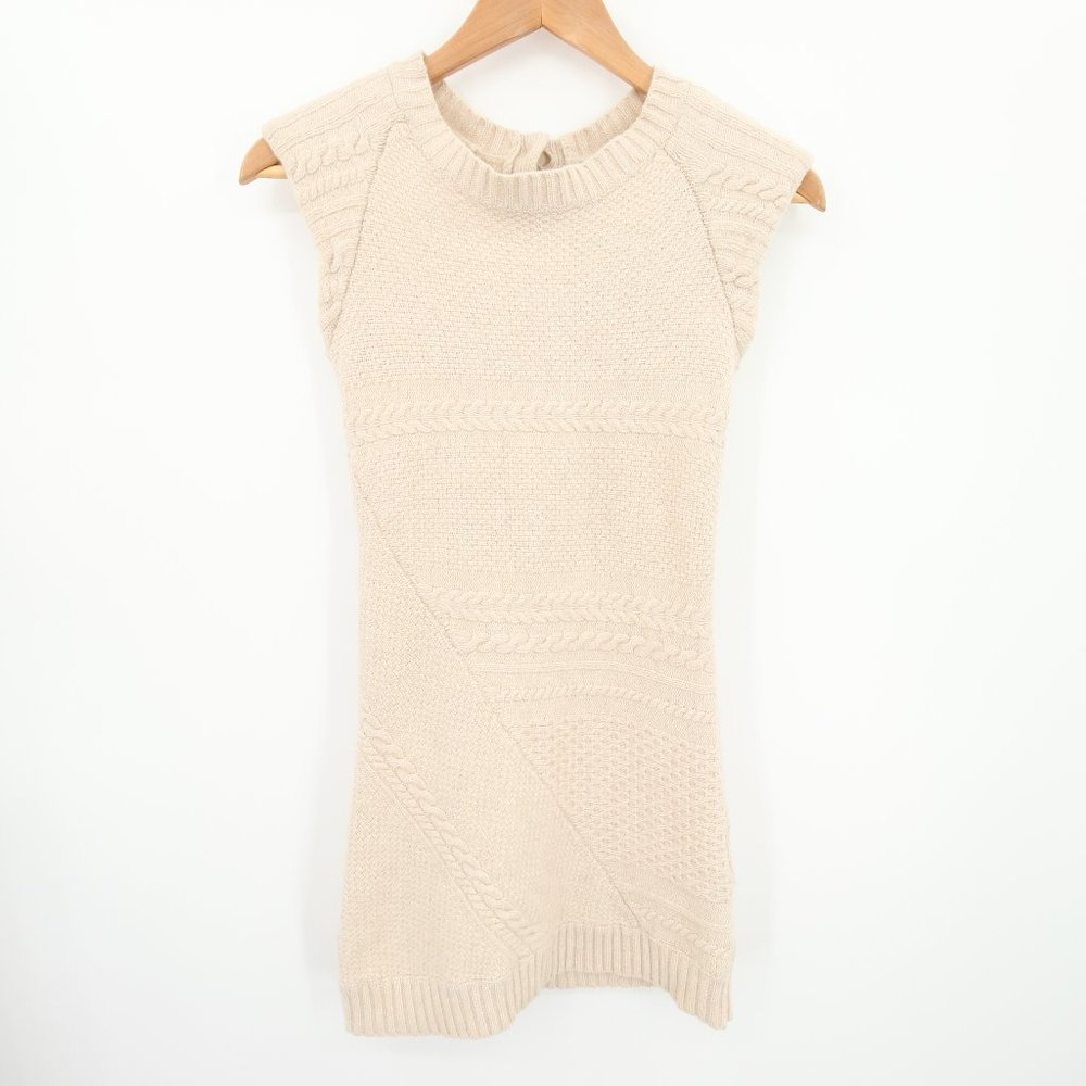 Theory Dress Petite 0 Cream Knit Beige Sweater Dress Cap Sleeve Sleeveless Wool